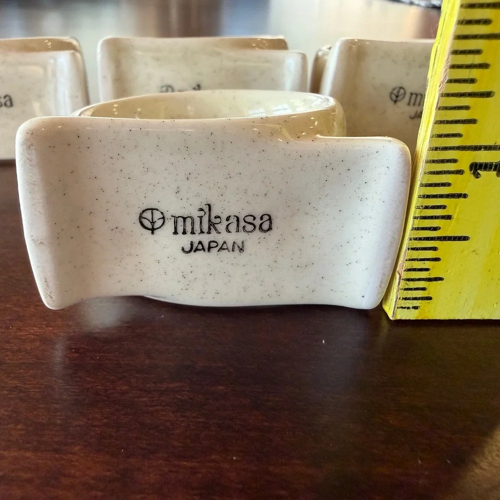 Vintage Mikasa Ceramic Napkin Rings Set of 4 Speckled Floral Peach Blossom
